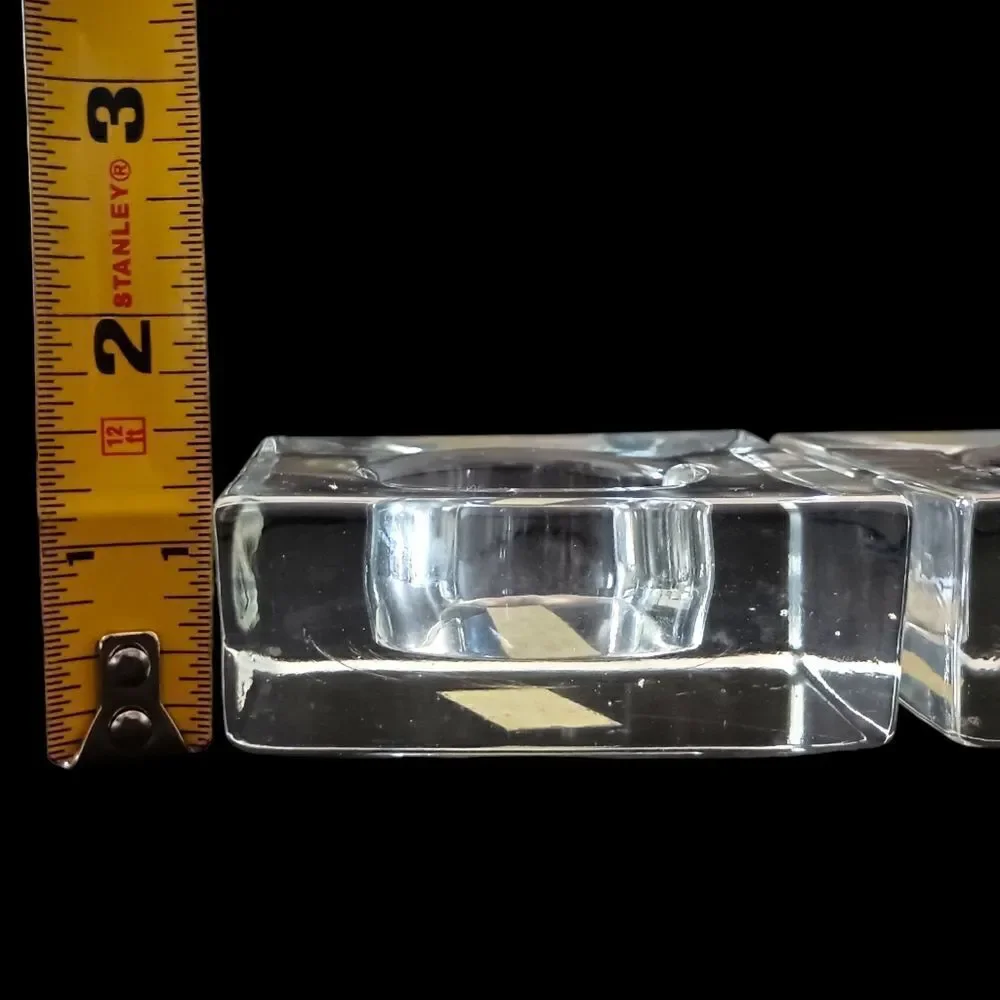 2 IKEA Glass Candle Holders Icy Clear Christmas Square Ice Cube Votive Tealight.